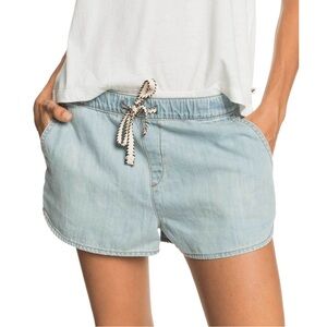 Roxy Chambray Drawstring Shorts Women’s Large Light Wash Beachy
